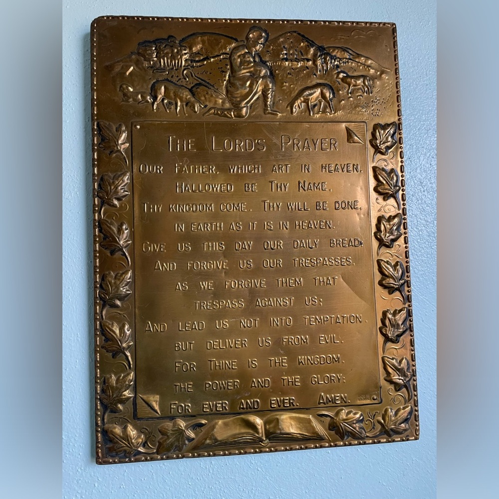 Elpec Vintage Embossed Brass "The Lord's Prayer" Wall Plaque